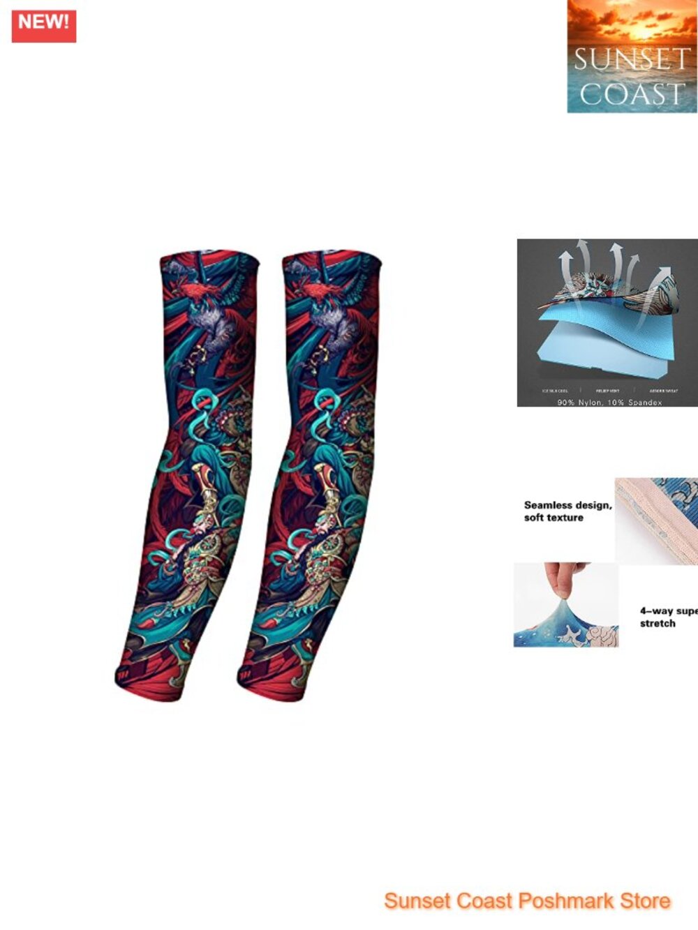 UPF 50+ Tattoo Arm Sleeves UV Protection Cooling Compression for Men Women